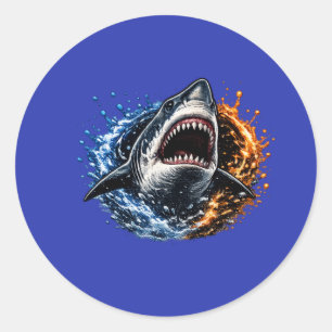 Sticker Rond Conception de tête de requin Ocean Splash – Graphi