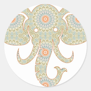 Sticker Rond Conception de tête d'éléphant de mandala