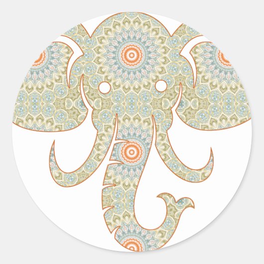 Sticker Rond Conception de tête d'éléphant de mandala (Devant)