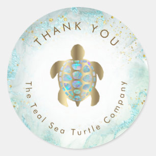 Sticker Rond conception de tortue marine sarcelle