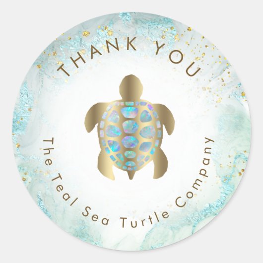 Sticker Rond conception de tortue marine sarcelle (Devant)