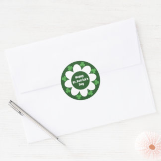 Sticker Rond Conception de trèfles et de fleurs vertes pour la