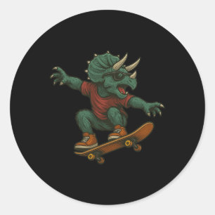 Sticker Rond Conception de Triceratops de skateboard coloré din