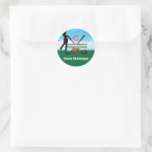Sticker Rond Conception de vacances de golf de Noël joyeux (Sac)