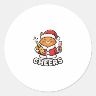Sticker Rond Conception de vecteur de chat de Noël Cheers