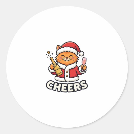 Sticker Rond Conception de vecteur de chat de Noël Cheers (Devant)