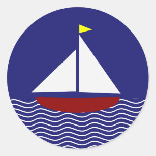 Sticker Rond Conception de voilier de bleu marine et de rouge