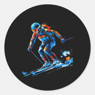 Sticker Rond Conception d'éclaboussures de ski – Art dynamique