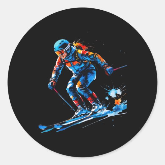 Sticker Rond Conception d'éclaboussures de ski – Art dynamique (Devant)