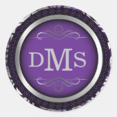 Sticker Rond Conception décorative violet et argenté avec monog (Devant)