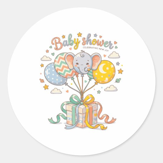 Sticker Rond Conception d'éléphant mignon et de ballons pour Ba (Devant)