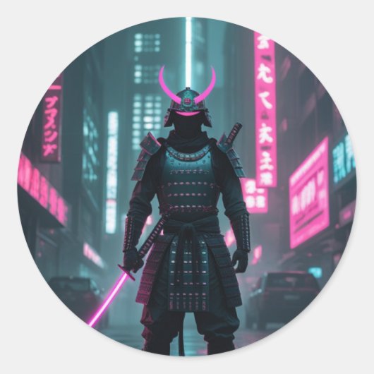 Sticker Rond Conception d'esthétique cyberpunk / rétro (Devant)
