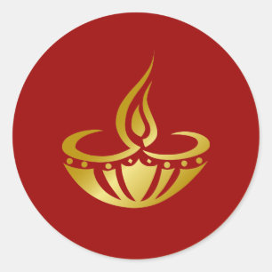 Sticker Rond Conception d'or de lampe de Diwali