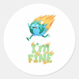 Sticker Rond Conception drôle de changement climatique Terre «