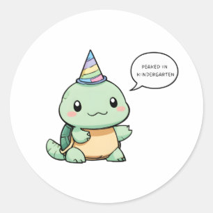 Sticker Rond Conception drôle de tortue "Apogée en maternelle"