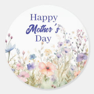 Sticker Rond Conception élégante de fleurs joyeuse fête des mèr