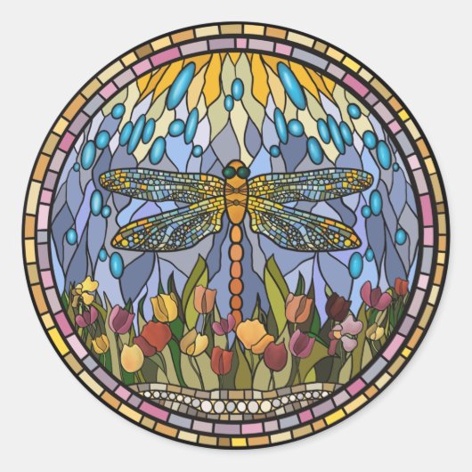 Sticker Rond Conception en verre tendu avec une libellule class (Devant)