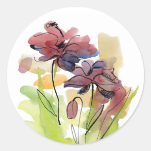 Sticker Rond Conception florale d'été avec le résumé peint