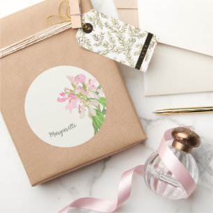 Sticker Rond Conception florale d'orchidée rose – Art botanique