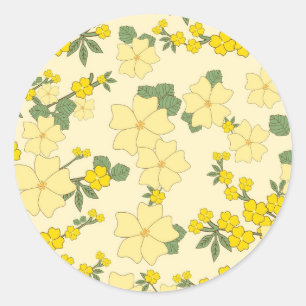 Sticker Rond Conception florale jaune citron pastel Vintage