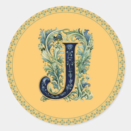 Sticker Rond Conception florale Monogram J, générée par A-1, (Devant)