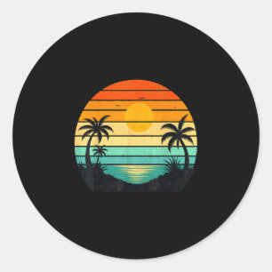 Sticker Rond conception graphique de palmiers au coucher du sol