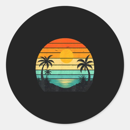 Sticker Rond conception graphique de palmiers au coucher du sol (Devant)