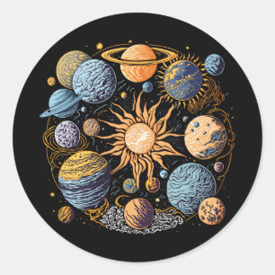 Sticker Rond Conception graphique du système solaire