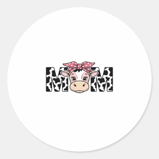 Sticker Rond Conception Graphique Maman Vache Mignonne Arc_1 (Devant)