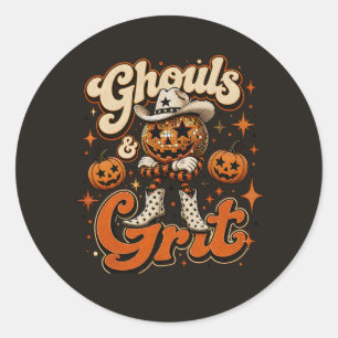 Sticker Rond Conception Halloween Western de goules et de cran