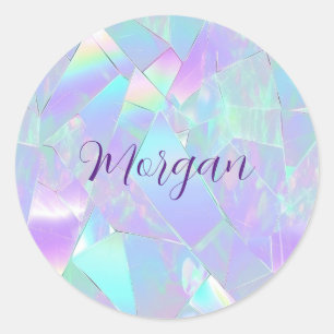 Sticker Rond Conception iridescente sarcelle et violet, nom en