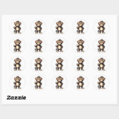Sticker Rond Conception joyeuse de personnage de singe de dessi (Feuille)