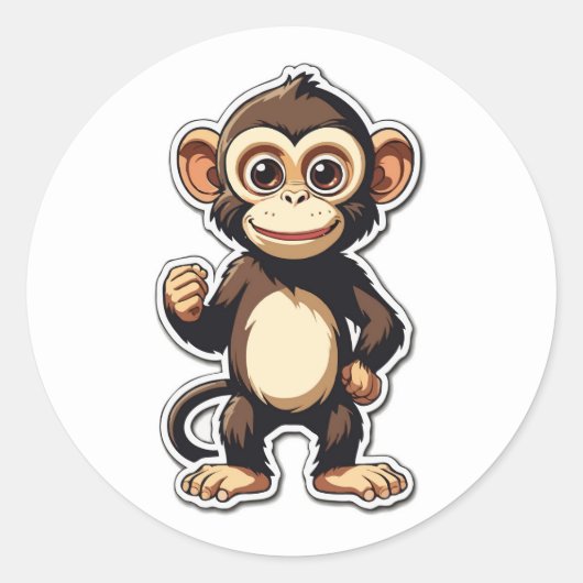 Sticker Rond Conception joyeuse de personnage de singe de dessi (Devant)