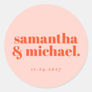 Sticker Rond Conception minimale Bienvenue typo Orange Rose