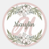 Sticker Rond Conception minimale de fleurs de coton en monogram (Devant)
