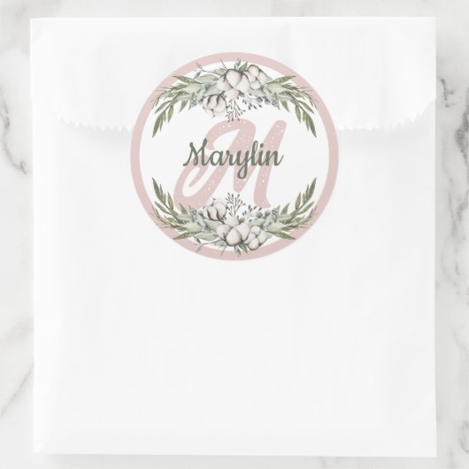 Sticker Rond Conception minimale de fleurs de coton en monogram (Sac)