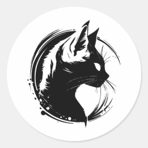 Sticker Rond Conception minimaliste de chats BW