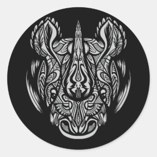Sticker Rond Conception ornementale de visage de rhinocéros