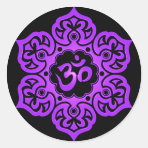 Sticker Rond Conception pourpre et noire florale d'Aum