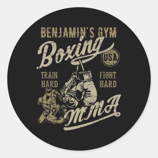 Sticker Rond Conception rétro de gym de Benjamin pour le nom (Devant)