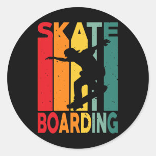 Sticker Rond Conception Rétro Vintage Skateboarder Planche à Ro