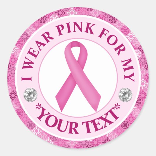 Sticker Rond Conception Ruban Rose pour la sensibilisation au c (Devant)