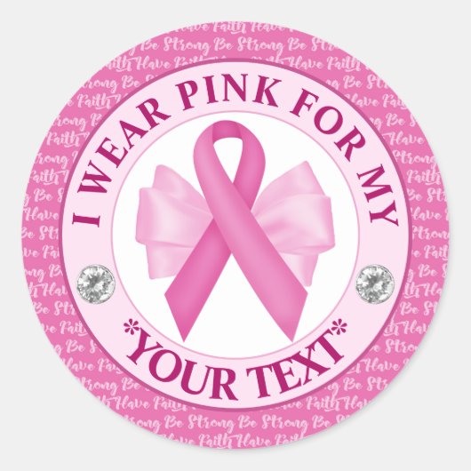Sticker Rond Conception Ruban Rose pour la sensibilisation au c (Devant)