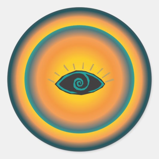 Sticker Rond Conception Tribale des yeux anciens Bleu Orange (Devant)