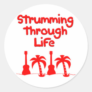 Sticker Rond Conception tropicale de surf d'Uke d'ukulélé rou
