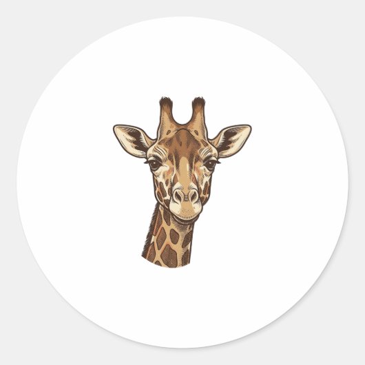 Sticker Rond Conception vectorielle de tête de girafe gravée vi (Devant)