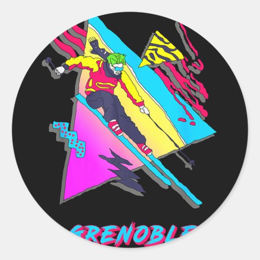 Sticker Rond Conception vibrante de ski avec texte grenoble ski (Devant)