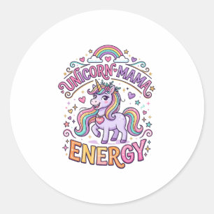 Sticker Rond Conception Zazzle Colorée Énergie Maman Licorne_1