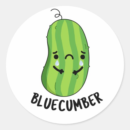 Sticker Rond Concombre bleu Funny Sad Veggie Cucumber Pun (Devant)