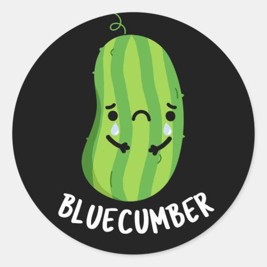 Sticker Rond Concombre bleu Funny Sad Veggie Cucumber Pun Dark (Devant)